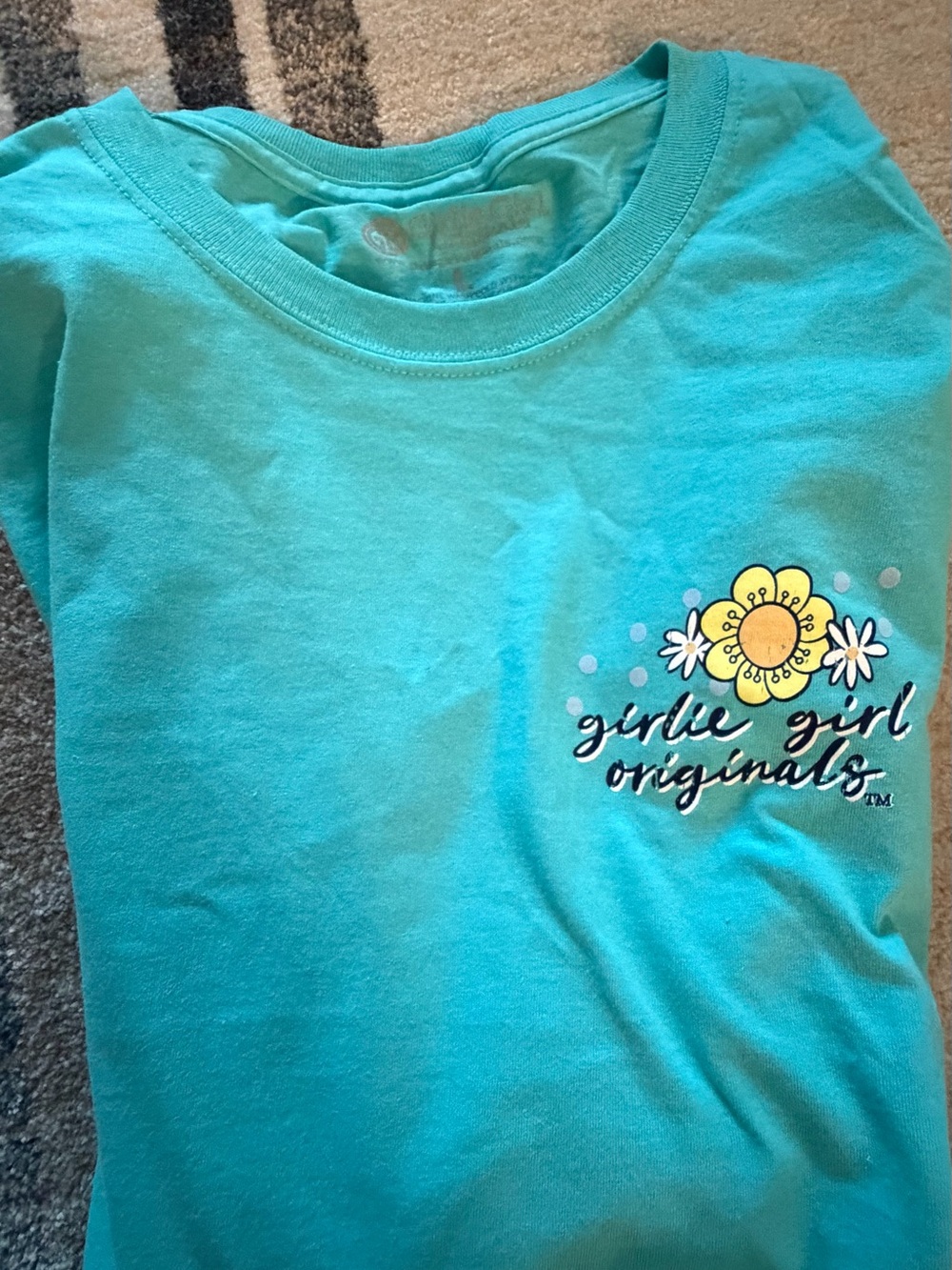 Teal Short Sleeve Tee with Flower Graphic